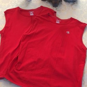Champion red muscle tees x2